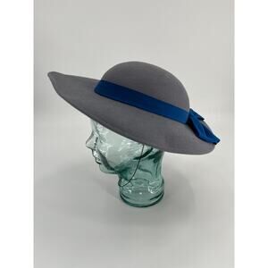 Vintage Geo. W. Bollman & Co Doeskin Wool Felt Hat Gray Blue Bow